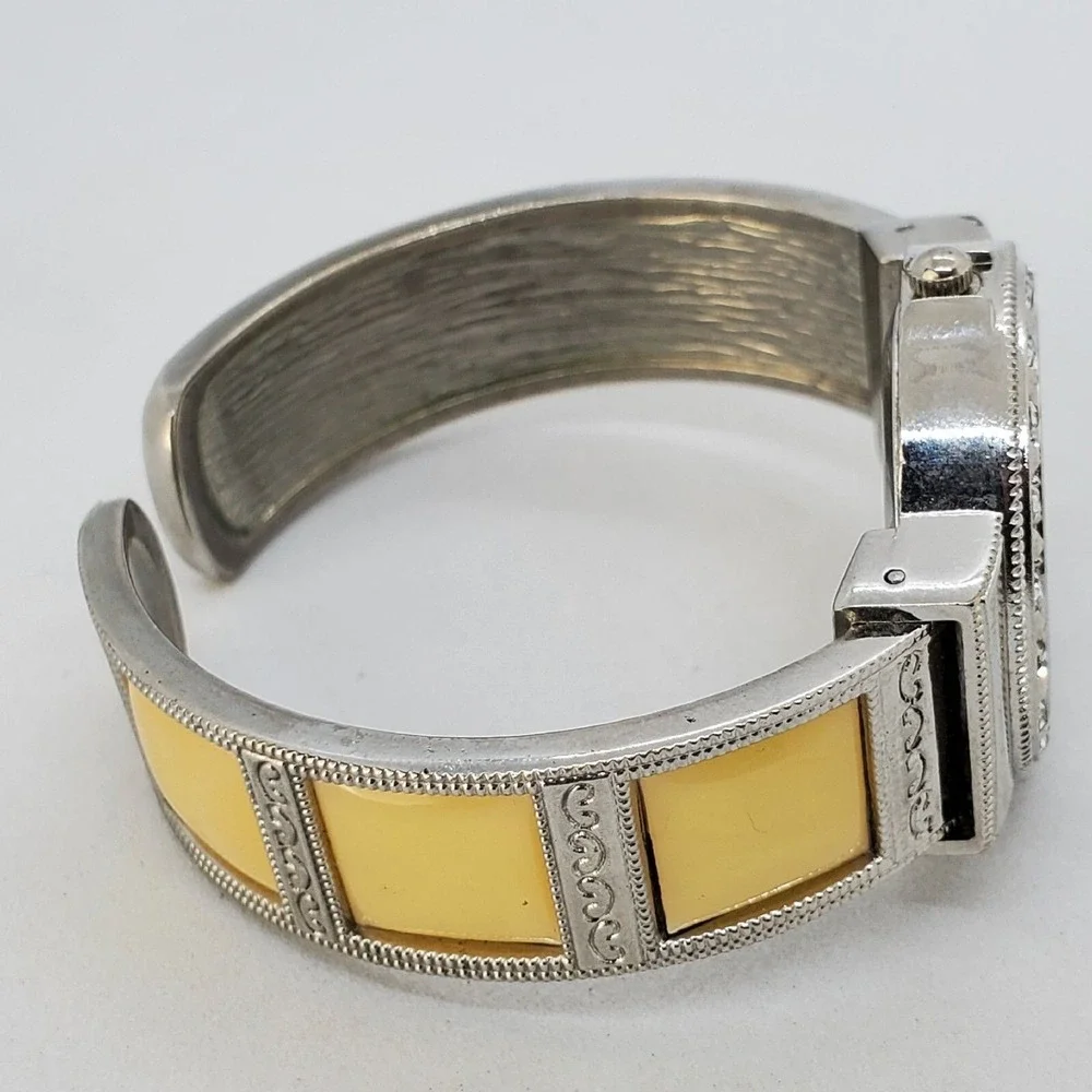 Women's Cuff Bracelet Watch Silver Yellow Tone Bracelet 5.75